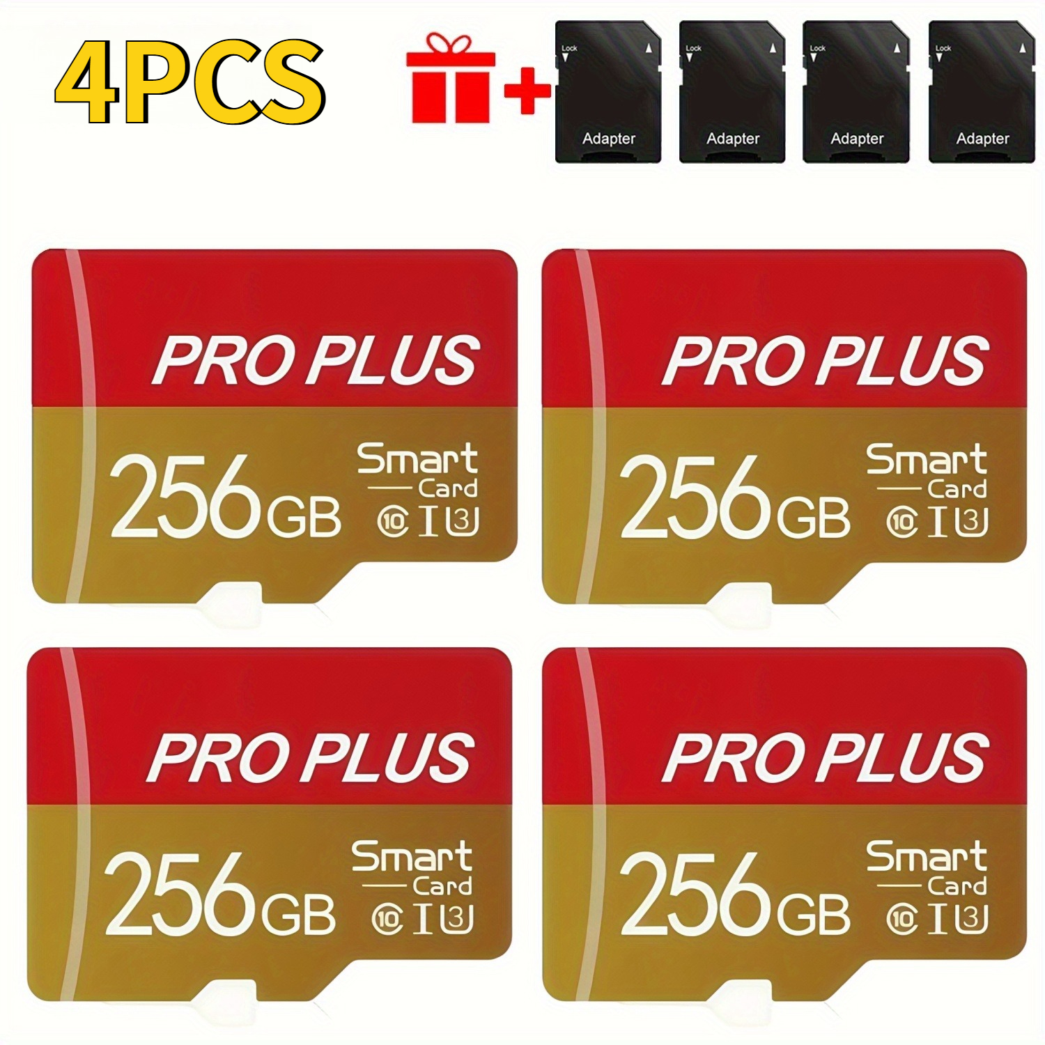 Temu – TEMU 4pcs Memory Cards With Of 256gb, Including 4 Adapter. Memory Cards Offer Storage For Tablets, Cameras, Mobile Phones, Car Audio Systems, And