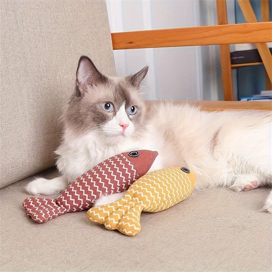 Realistic Fishing Lure Cat Toy - Interactive, Soft Fabric, Yellow/Red or Gray/Blue Combo, Battery-Free, Ideal for Kittens and Adult Cats, Safe Chewing, Enhances Fun, Durable Material, Essential for Pet Owners, Cat Toy For Indoor Cat, Cat Toy Fish, Cat Toys, Cat Plaything Self-entertainment
