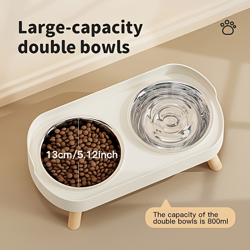 Customizable Name Or Text, Double Bowl Pet Food And Water Dispenser with Splash Guard And Stand - Ergonomic Design Suitable for Cats And Small Dogs, Easy to Clean Detachable Bowls