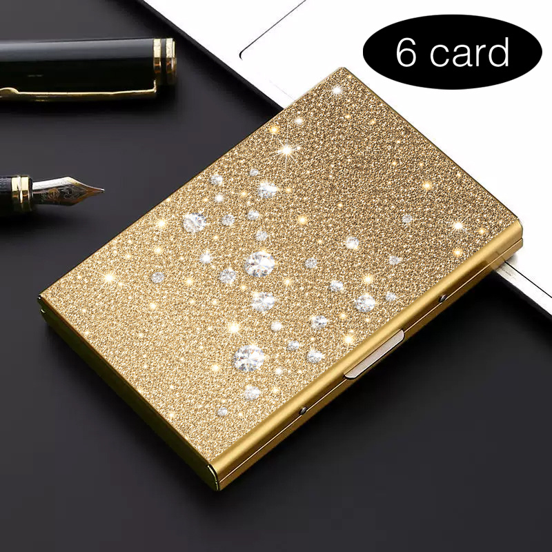 TEMU 1pc High-end Stainless Steel Rfid Anti-theft Card Holder â Glittering Golden, Stylish Black Metal Wallet With Multi-compartment Design, Perfect