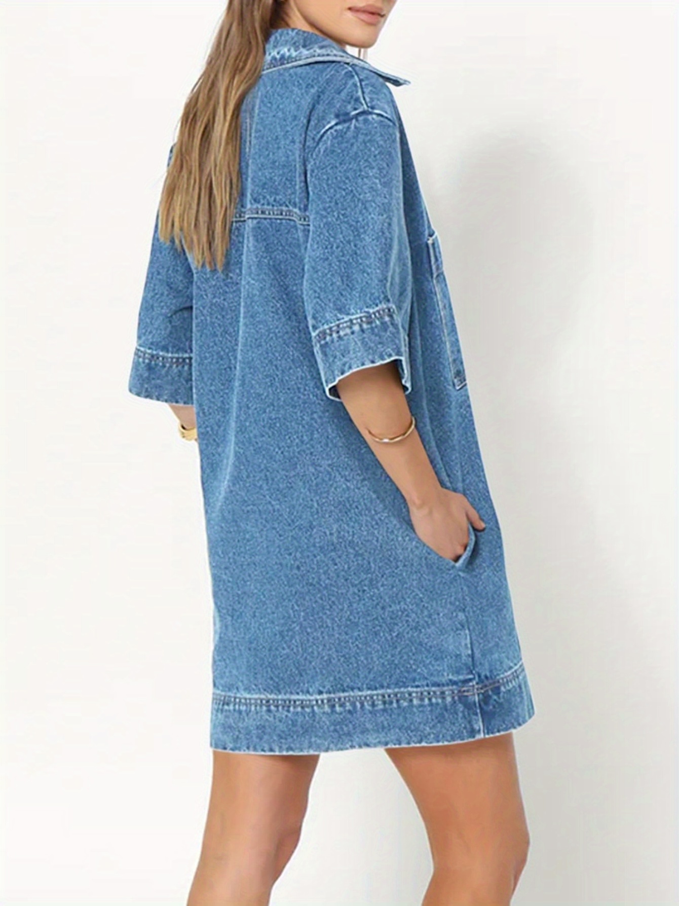 Women's Lightweight Denim Shirt Dress Summer V-Neck Lapel Collar Mini  Dress with Pockets, Machine Washable Casual Elegant Style for Teens Young  Ad