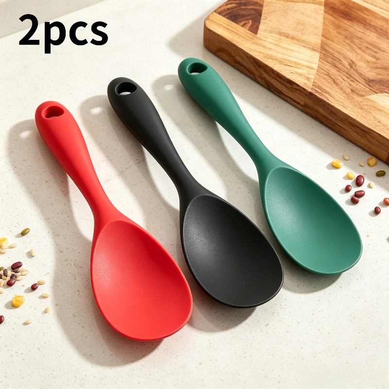 TEMU 2pcs Set, Random Colors, Silicone Rice Spoon, High-temperature Resistant Kitchen Cooking Spatula, Heat-resistant Silicone Rice Spoon - Design,