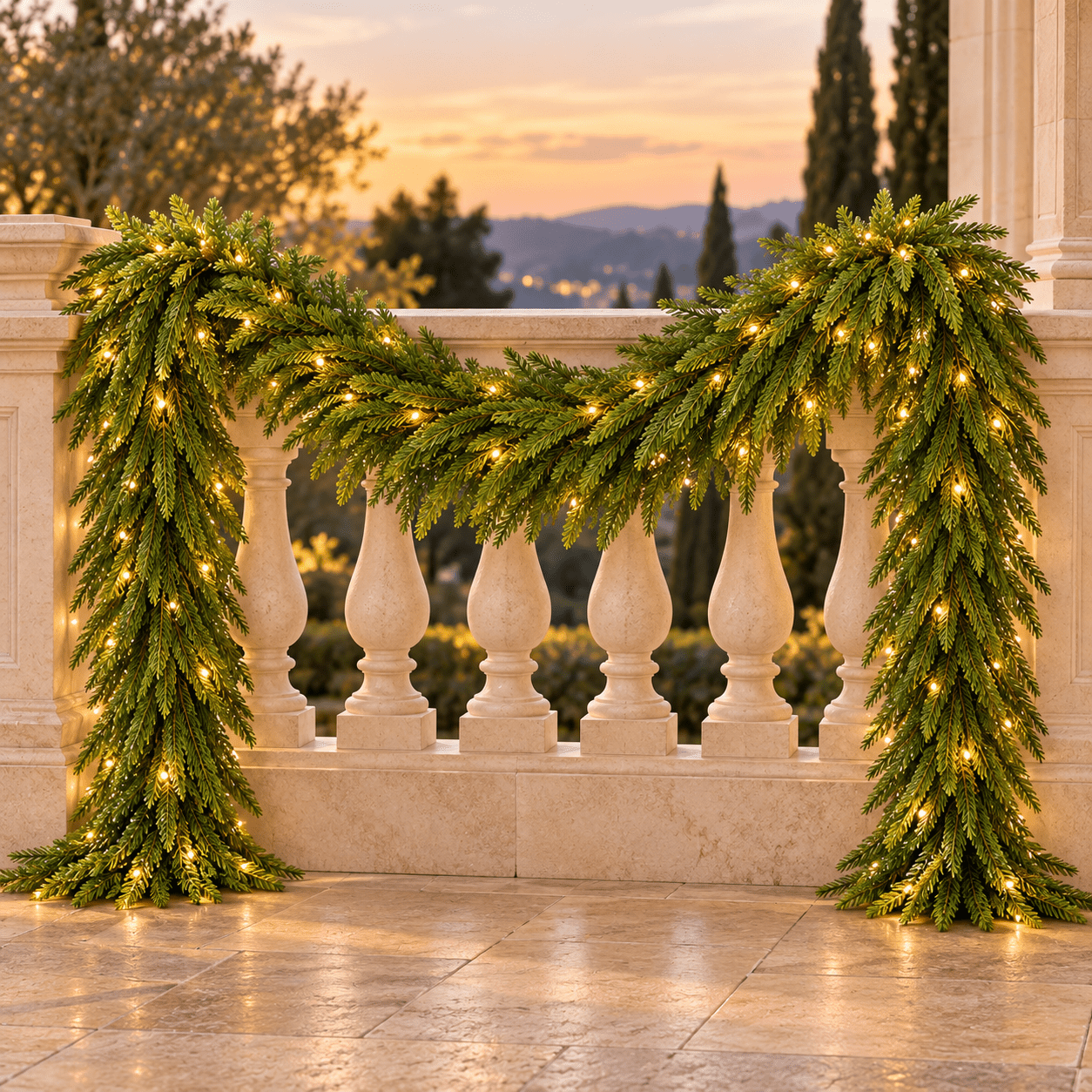 TEMU Artificial Evergreen Pine Garland, Sun Resistant Full Hanging Greenery For Christmas Halloween Thanksgiving, Indoor Wedding Arch Table