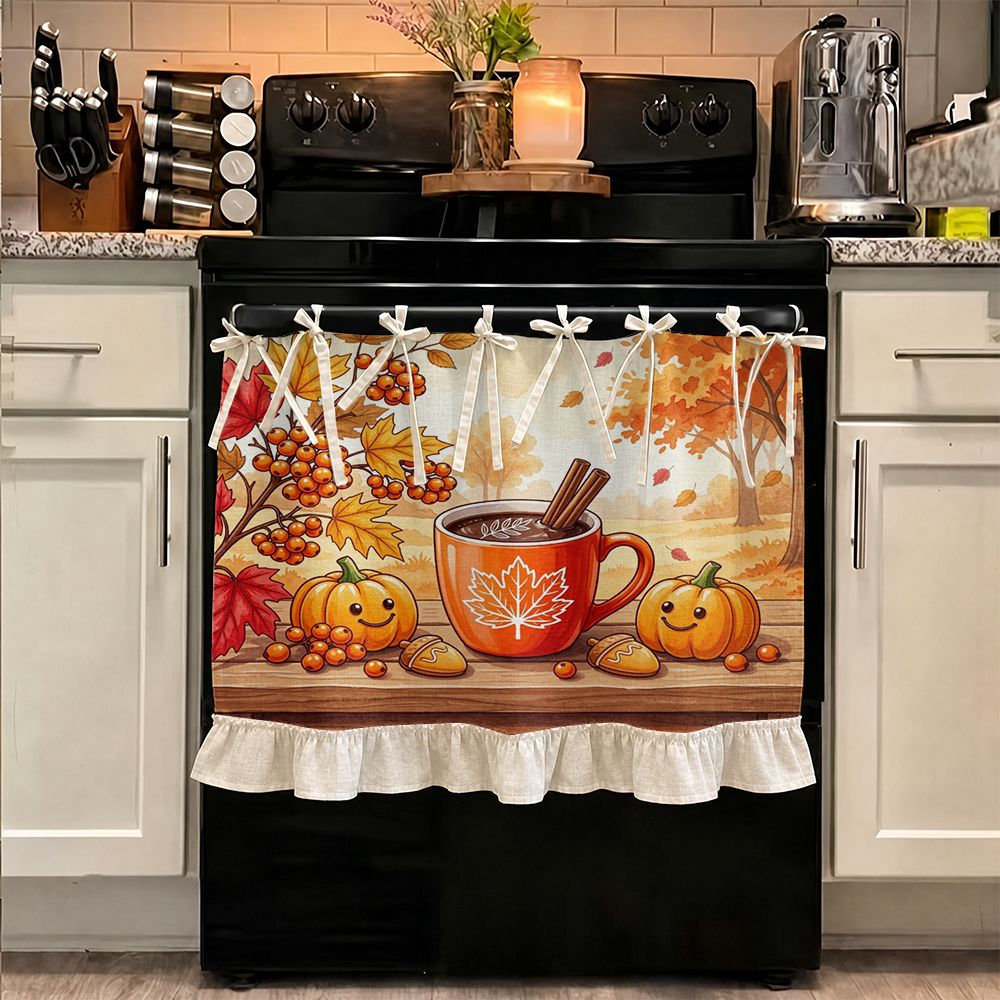 TEMU decorativa multifunzionale con motivo 2D zucca autunnale e , adatta come mantovana da cucina, copri , , lavastoviglie, decorazione per finestra