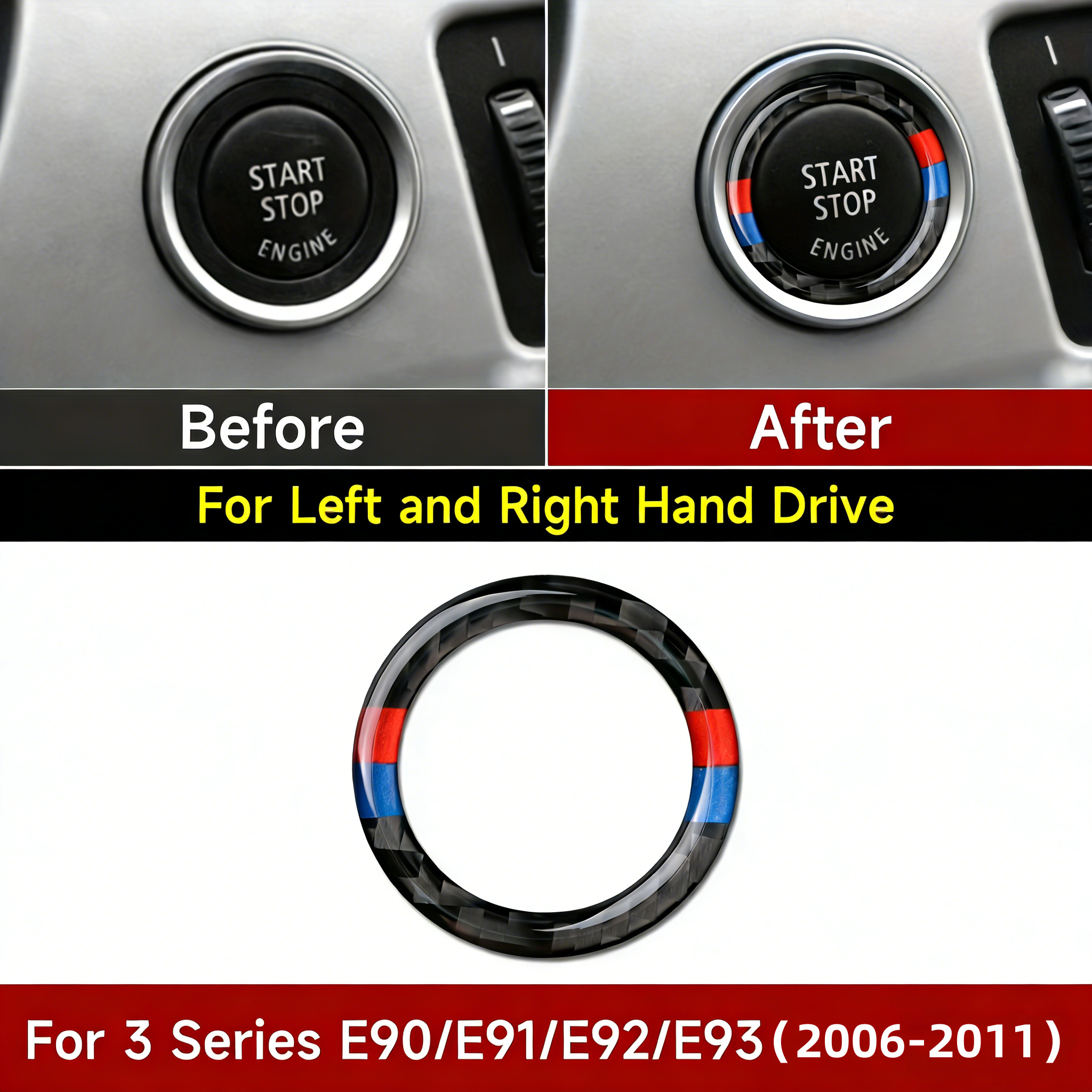 Start Stop Button Sticker Panel Set For E90 E91 E92 E93 2005-2011 Carbon Fiber Interior Additions