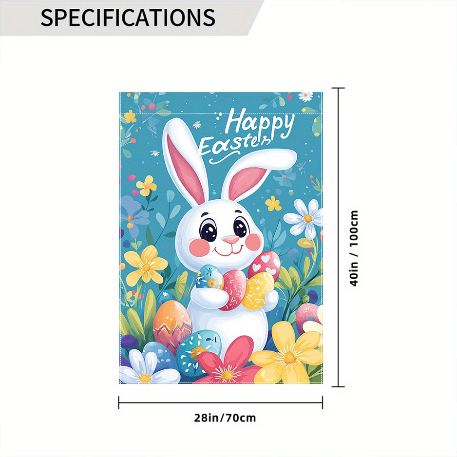 TEMU 1 pc Lapin de Pâques et ôufs en polyester Drapeau de jardin double face, 28x40 pouces, Décoration de jardin extérieur festive, Pas de puissance