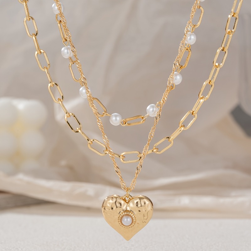 TEMU Elegant Women's Love Pendant Beaded Necklace, Party Banquet Jewelry Accessories