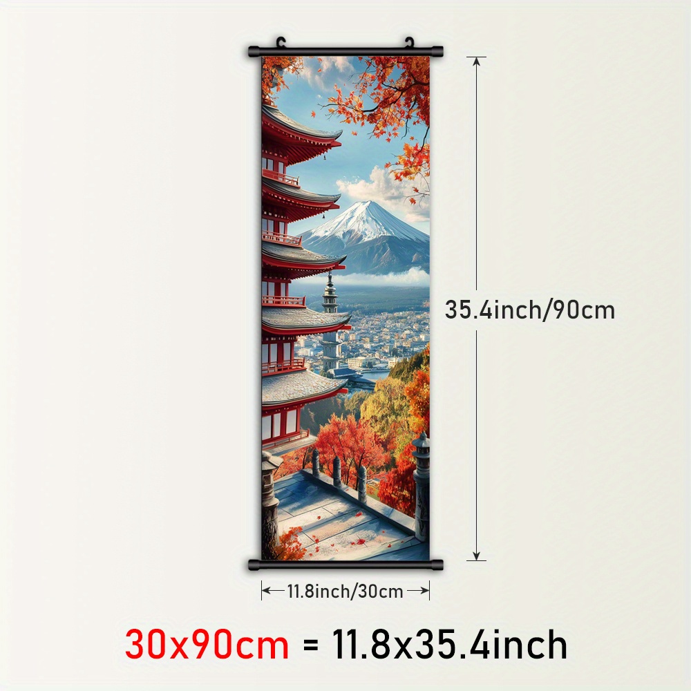 TEMU 1pc Japanese Pagoda & Wall Art - Vibrant Canvas Poster With Red & Orange Foliage, Plastic Frame With Hanger, Ideal For Living Room, Bedroom, Or