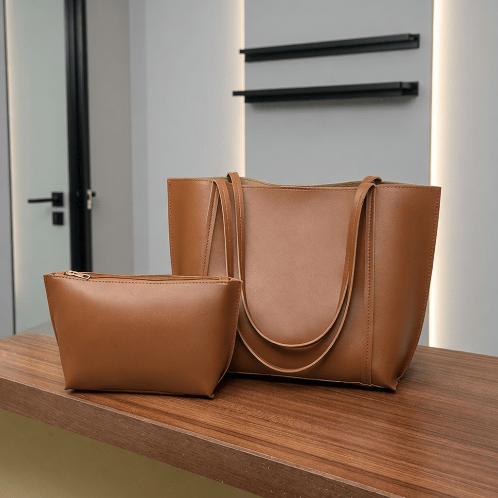 TEMU Vintage Large Capacity Bag 2025 Fashion Plain Solid Color Mother And Tote Bag Versatile Niche Shopping Bag