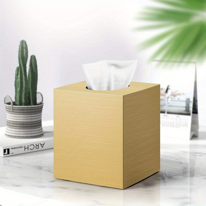   acrylic tissue box cover & holder - golden napkin dispenser with  , glossy white & golden   for bathroom vanity, bedroom dresser, office desk - durable decorative storage organizer, space-saving design, scratch-resistant, easy- , holds standard tissues, contemporary style for   decor Product details 1
