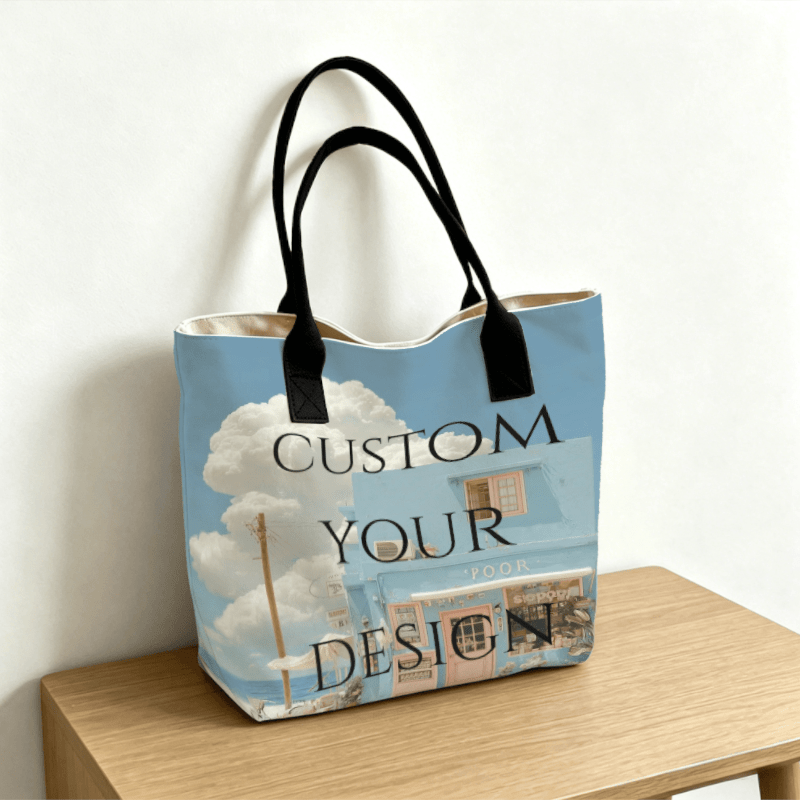 TEMU 1pc Custom Tote Bag With Your Own Photo - Personalized Bag Suitable For Diy, Advertising, Gifts, Valentine's Day - Machine Washable, Your Own