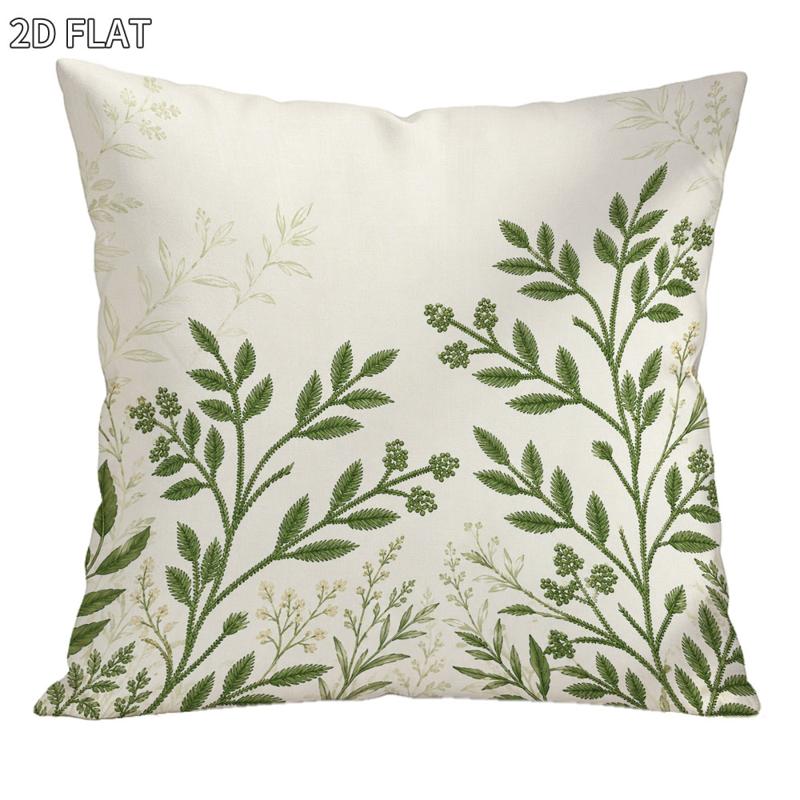 TEMU 18x18 Inch Cover, 1pc, 2d Flat Green Botanical Pattern, Elegant Nature-, For Home Decorative Use, Polyester Material, Living Room Bedroom