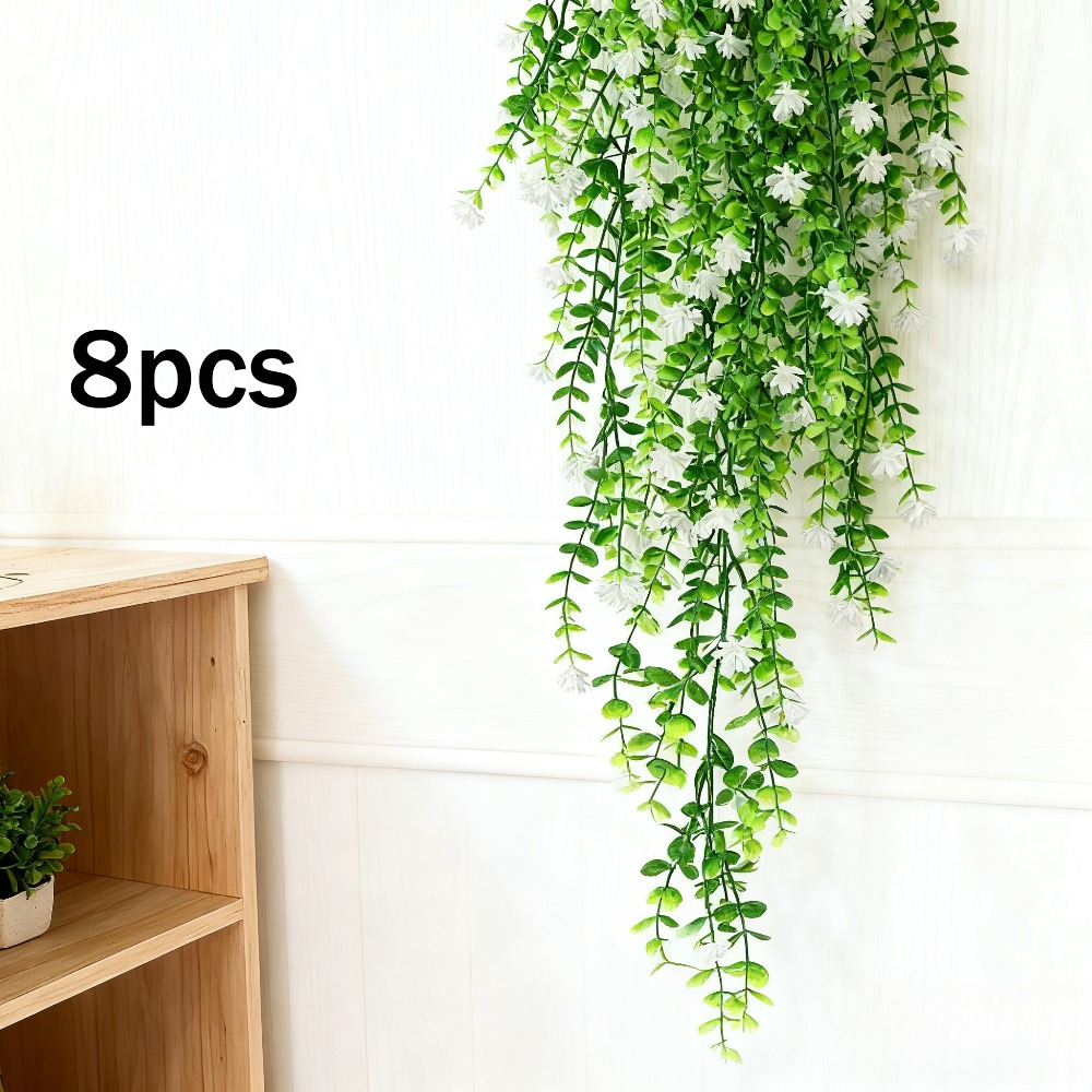 Image of Set Of 8 Uv-proof Ivy Vines - Lifelike Green Leaves With White , Removable Foliage For Weddings And Seasonal Celebrations, Ideal For Home And Event Styling, Suspended Decor