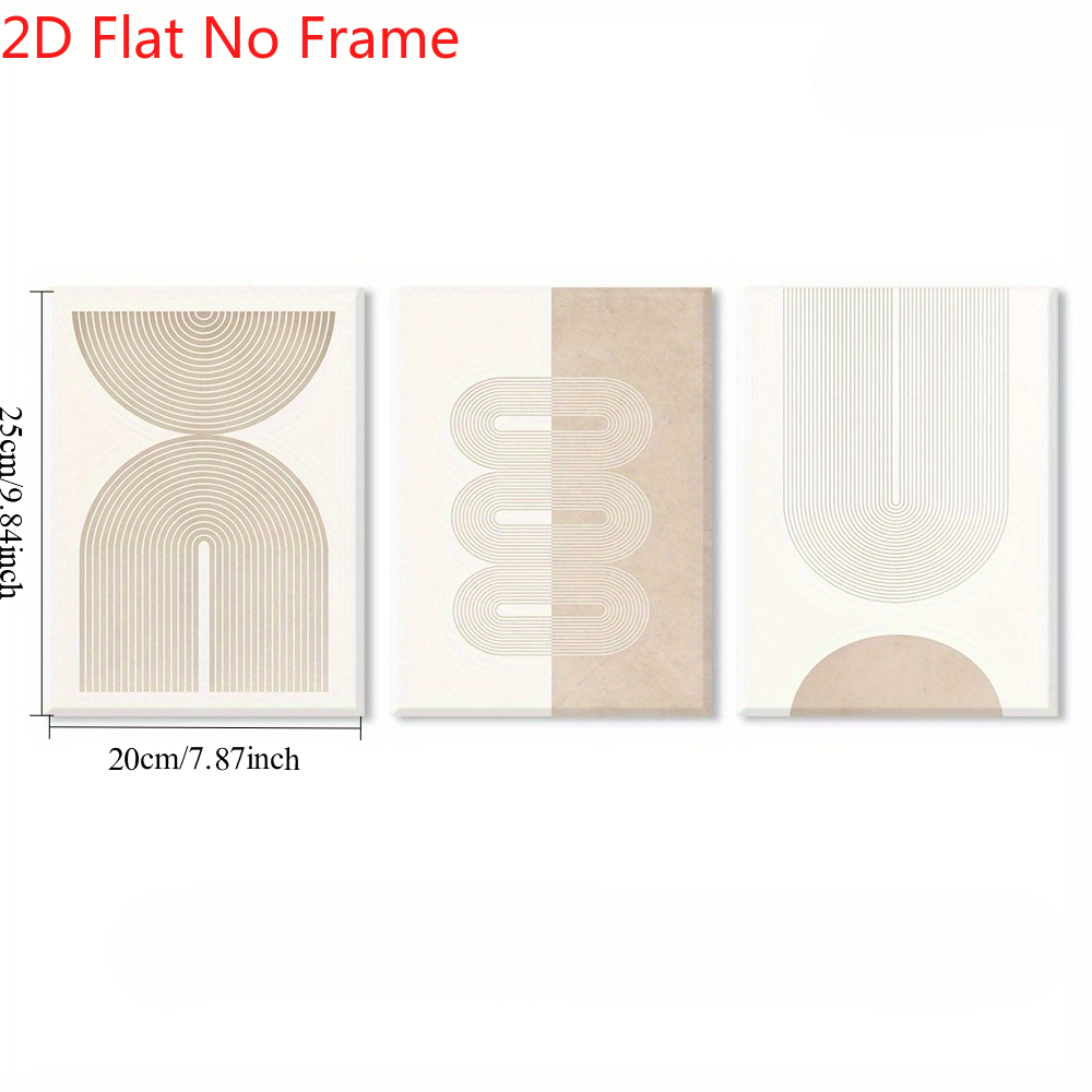 TEMU 2d Flat, 2d Flat, 3pcs 2d Flat Wall Decor, Minimalist Canvas Wall Art, Geometric Pattern Printed Posters, Neutral Tone Wall Art, Vintage Artwork