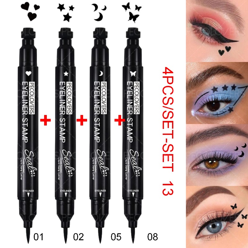 Image of 4pcs/set Double-ended Seal Eyeliner, Waterproof, With Cute Patterns (stars, Hearts, , Butterflies), Embellished At The Corners And Ends Of , Christmas Gift