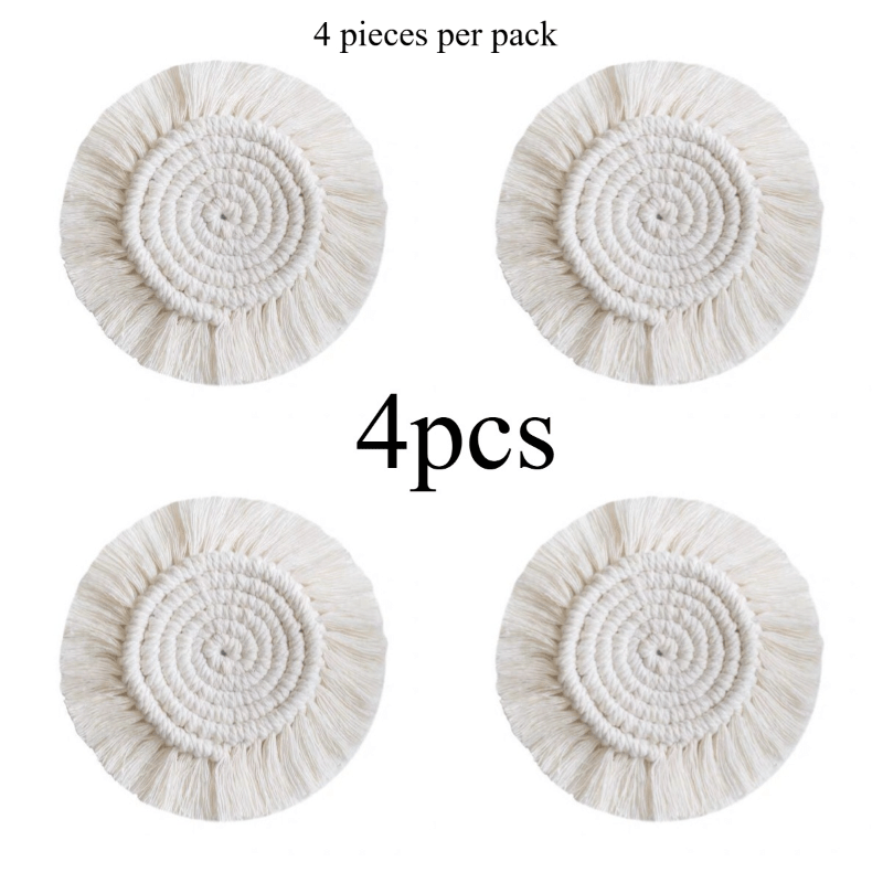 Image of 4pcs/ Nordic Style Tassel Round Placemat Heat Insulation Anti-hot Coaster, Suitable For Christmas, Wedding, Hotel, Home Decor