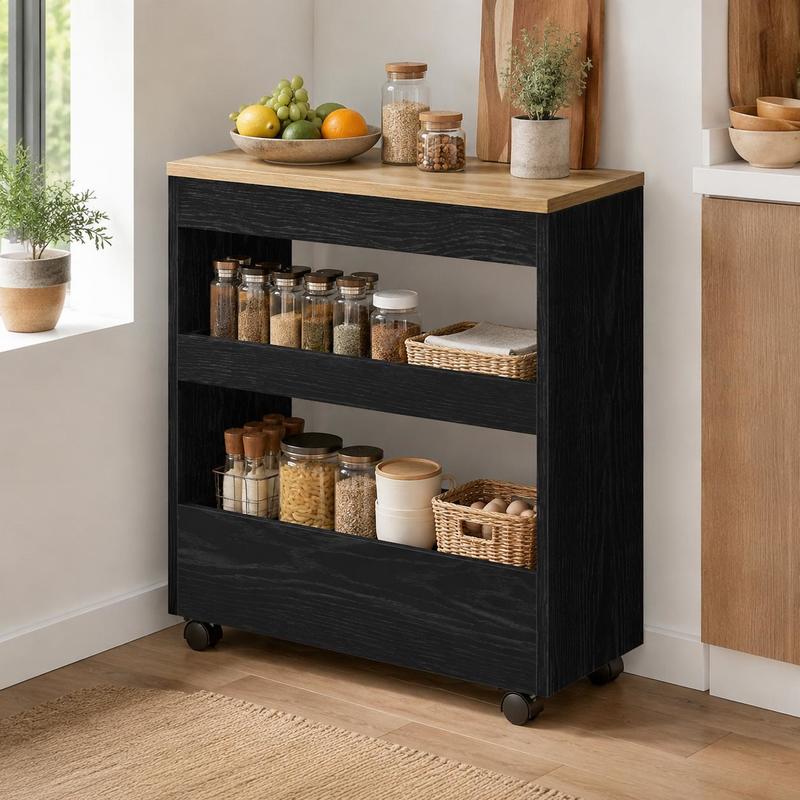 13cm Narrow Storage Rack, Grain Multi-tier Rolling Cart, Metal Frame Movable Utility Shelf With Wheels, Slim Organizer For Kitchen Bathroom Bedroom Crevice Space