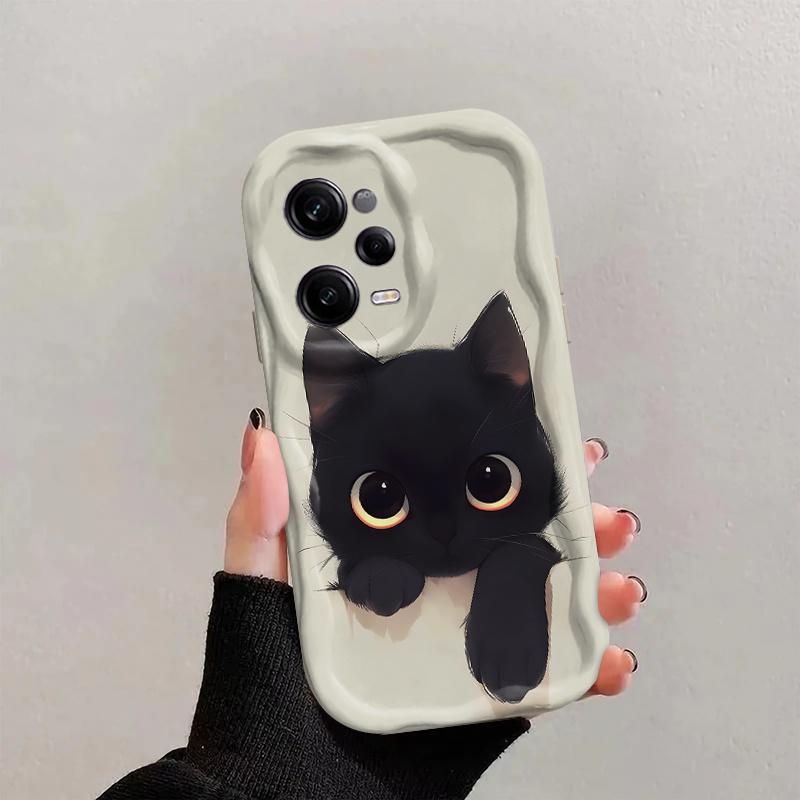TEMU Phone Case - Adorable Black Cat Peek Design Phone Case With A Curly Wave Frame, Compatible With For Xiaomi 12/13/14/15 Lite & T&t Ultra, Redmi