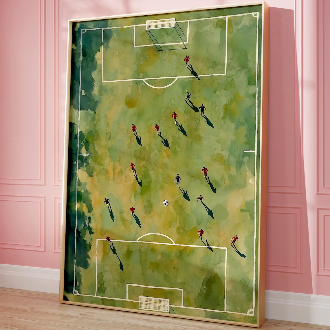 TEMU 2d Flat, 2d Flat, 1pc, Wall Art, Vintage Poster, Little Football Players Watercolor Art Print, Football Game Canvas Painting, Perfect Decoration