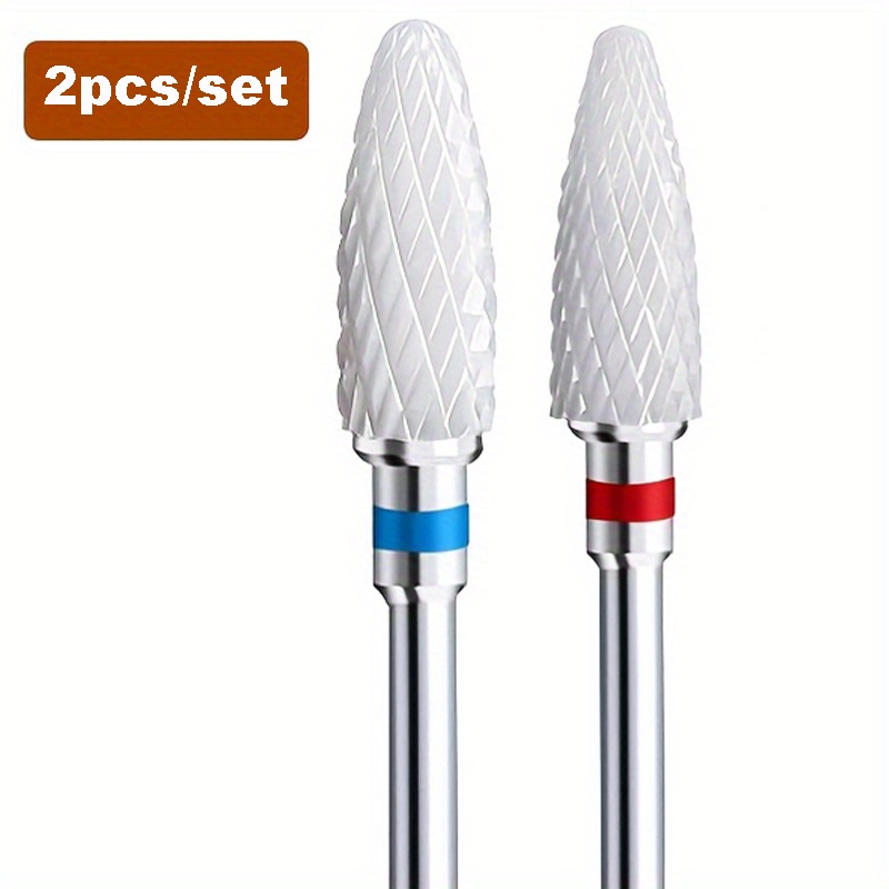 2/5pcs 3/32'' Ceramic Nail Drill Bits Set, Acrylic Nail File Bits, Professional Corn Shape Ceramic Bits For Low Vibration Electric Nail File Attachment Kit For Manicure Pedicure