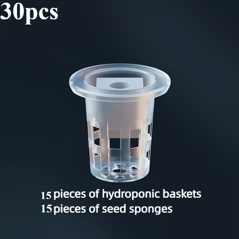 TEMU 30pcs Hydroponic Seedling Basket Set (including 15 Planting Baskets And 15 Seedling Sponges) | Seed Fixed Anti-drift Transparent Root System