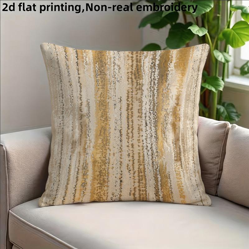 TEMU 1pc Double - Sided Throw Pillow Cover, 2d Flat Printed With Golden, Beige & White Vertical Stripes (non - Real Embroidery), Multiple