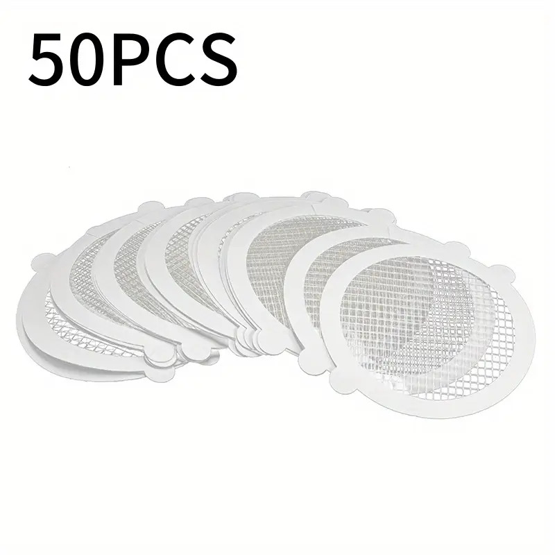 Image of Disposable Replacement Net Pads For Bathroom Floor Drain, 9cm Round Multi-hole Patches, For Intercepting Hair And In Shower, Home Accessory 50pcs Set