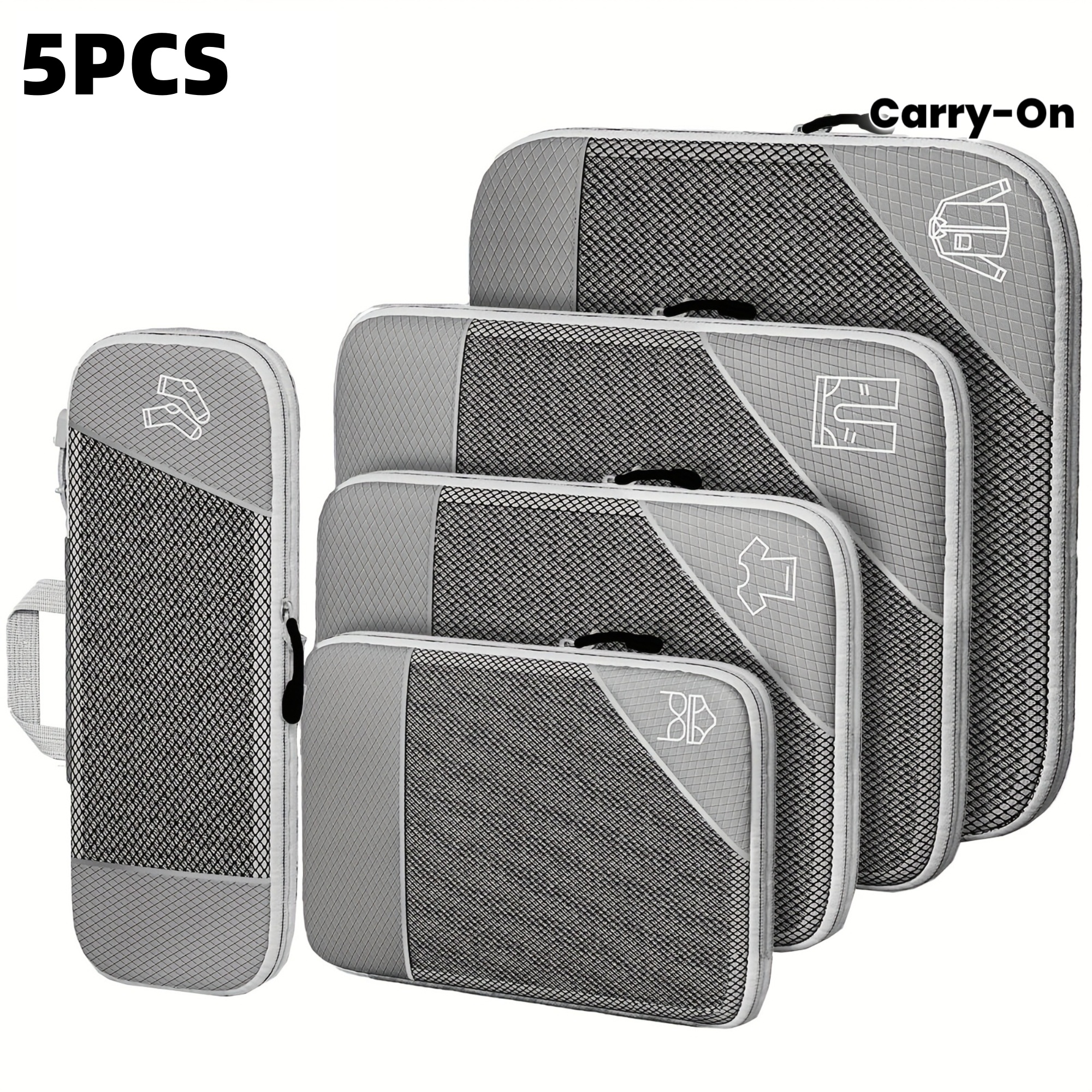 5pack Compression Packing Cubes Suitable For Travel - Expandable Zippered Suitcase Organizers With Shoe Bag & Toiletry Compartment, Nylon Cubes For Clothes, Ideal For Carry-/luggage