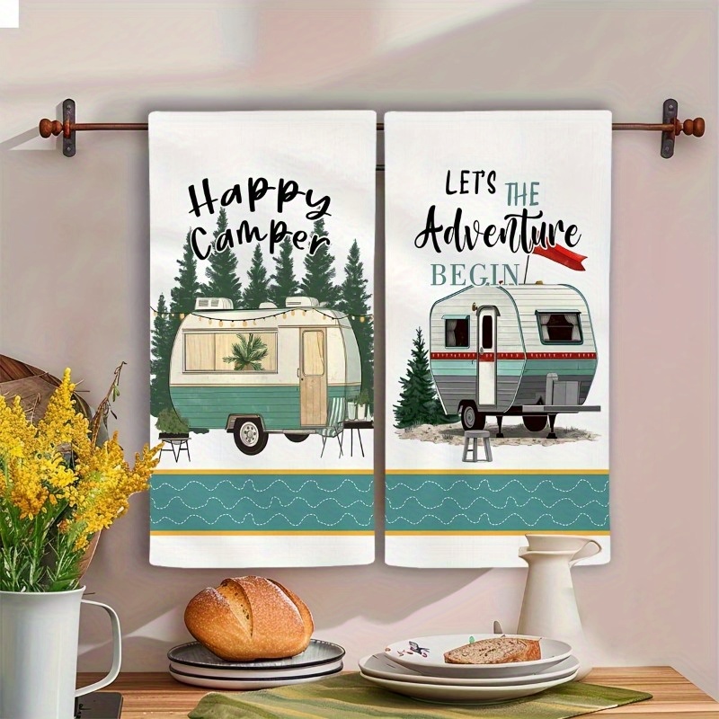 TEMU 2pcs 18x26 Inch Kitchen Towels - Soft & Durable Polyester, Vintage Rv & With " Find " Text - Decorative & Functional For Home, Rv, Camping