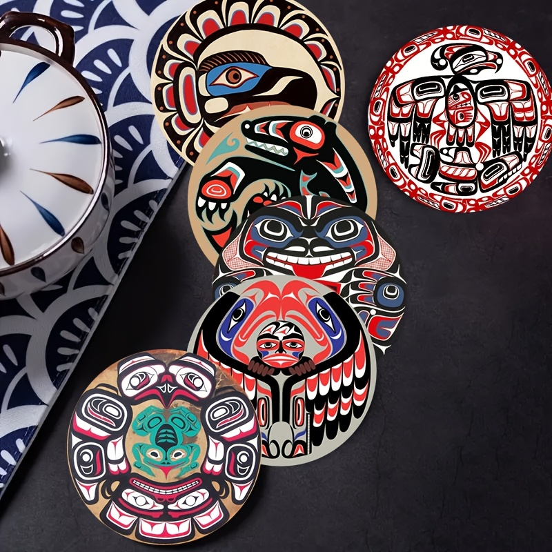 TEMU Ensemble de 6 sous-verres Témoins Tribaux en Bois, Résistants à la Chaleur, Antidérapants, Adaptés aux Boissons, Tasses à Café, Décoration et ,