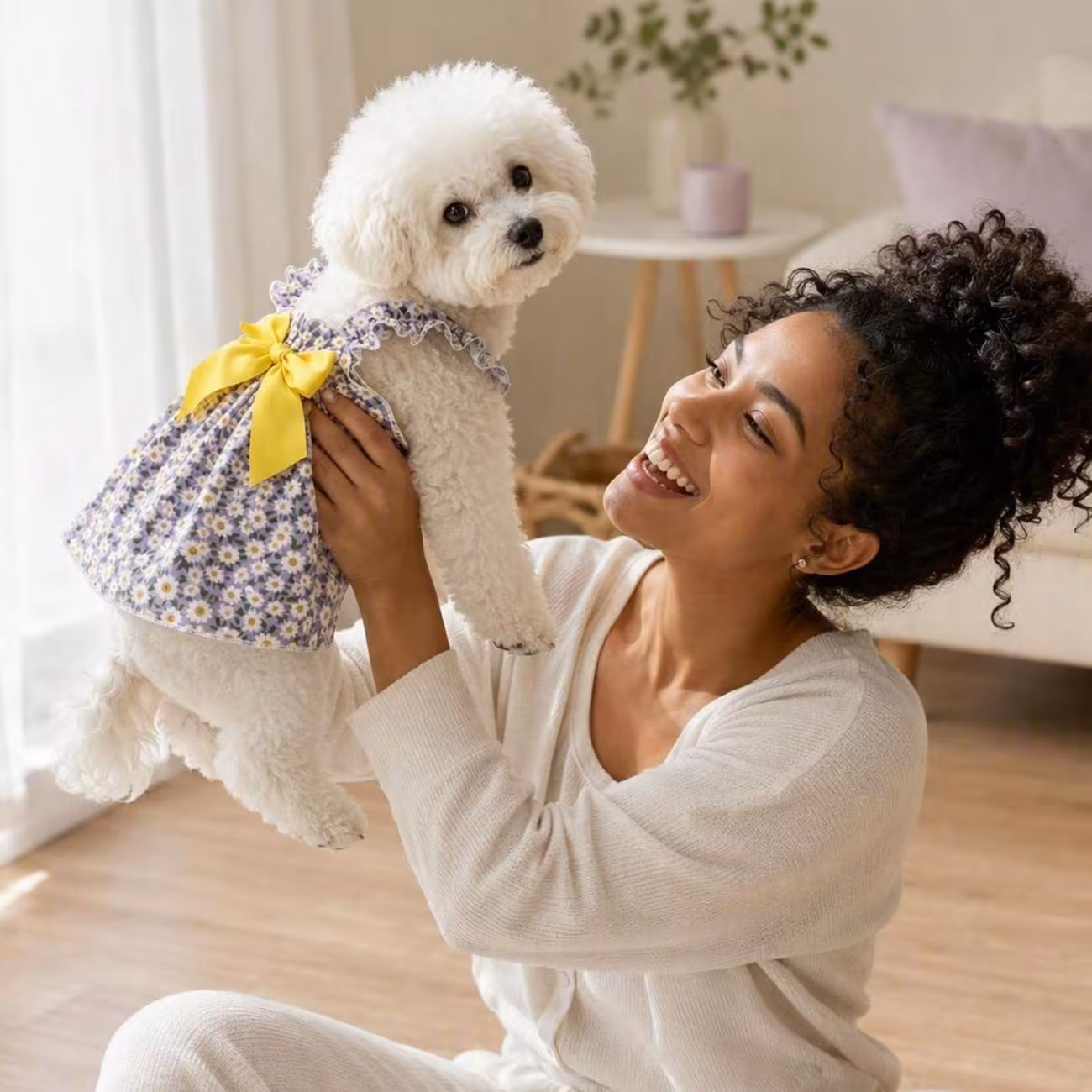 1pc small dog summer dress floral printed ruffle strap pet cami dress with back bow cute puppy clothes for bichon poodle daily outfit Product details 3