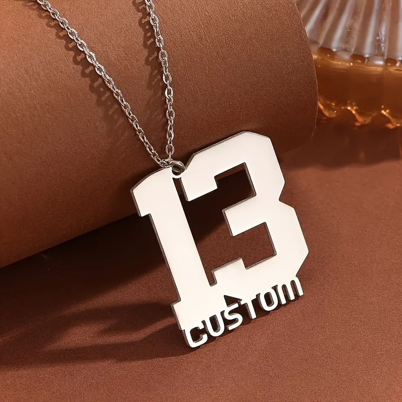 TEMU Custom Name And Number Pendant Necklace - A Personalized 201 201 Stainless Steel Accessory Gift, Suitable For Men And Women, Handcrafted In A