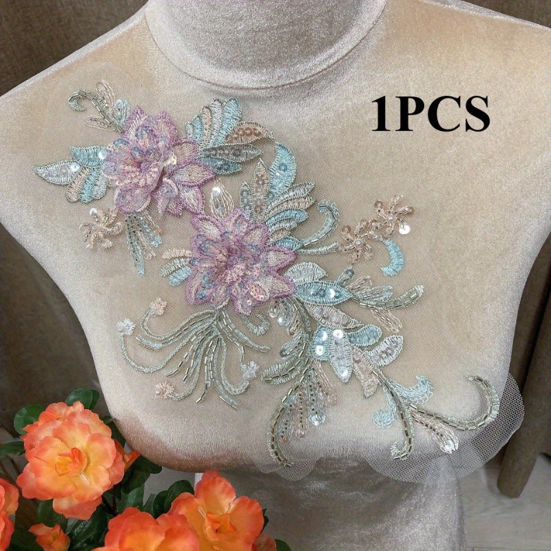 TEMU 1 pezzo 30 cm/11,81 pollici , in Tessuto Ricamato con Paillettes , con Rete come Base e Stampe di Motivi . per Accessori Fai da Te, Decorazioni,