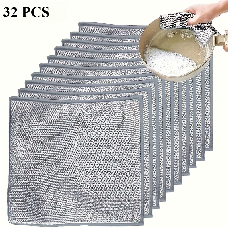 Image of 16/32-pack Reusable Dishwashing Scrub Pads - Durable Square Scouring Pads For Kitchen, Bathroom, And Dining Room, Multi-functional Oil Stain Removal Design, , Rough Surface, Sturdy Structure