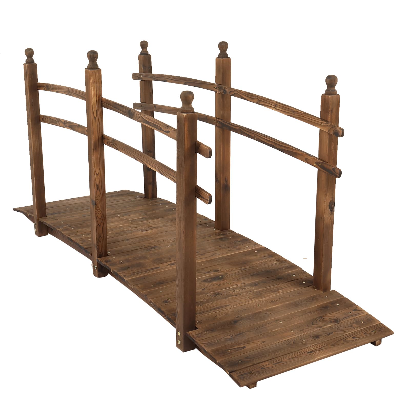 Bonnlo Wooden Pond Bridge, With Railings, Wooden Bridge, Load Capacity Up To 226kg, Suitable For Garden, Pond And Stream (carbonized End, Size 228 X 72 X 105 Cm)