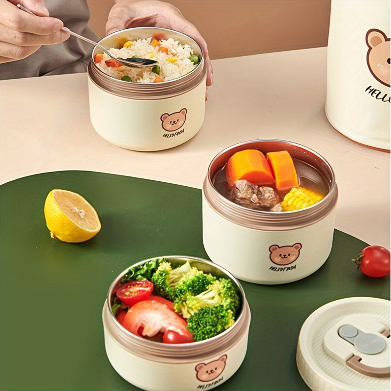 1pc stainless steel insulated lunch box with microwave safe soup bowl portable multi layer sealed bento box for students office workers cute   hand wash recommended round shape no power required kitchen dining storage details 7