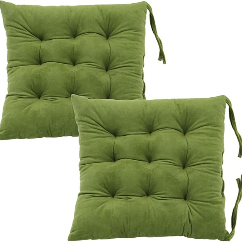 Image of 2pcs Velvet Chair Cushion With Starp, Green/navy/light Brown/coffee/grey, For Office/garden/camping, Soft Seat Tatami Sytle Living Room Bay Window (only Cushion)