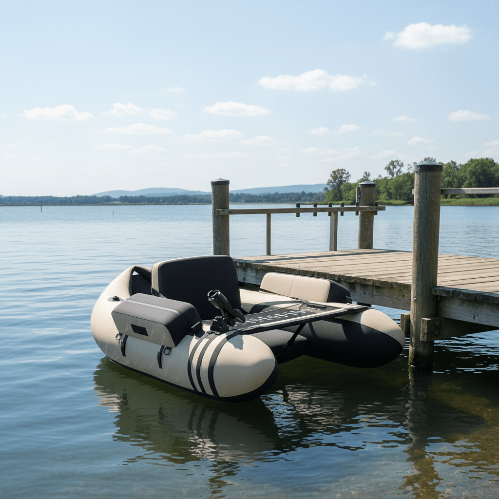inflatable fishing float tube boat   paddle flippers heavy duty pvc belly boat w adjustable backpack rod holder fish ruler storage pockets 330 capacity inflatable fishing gear for  