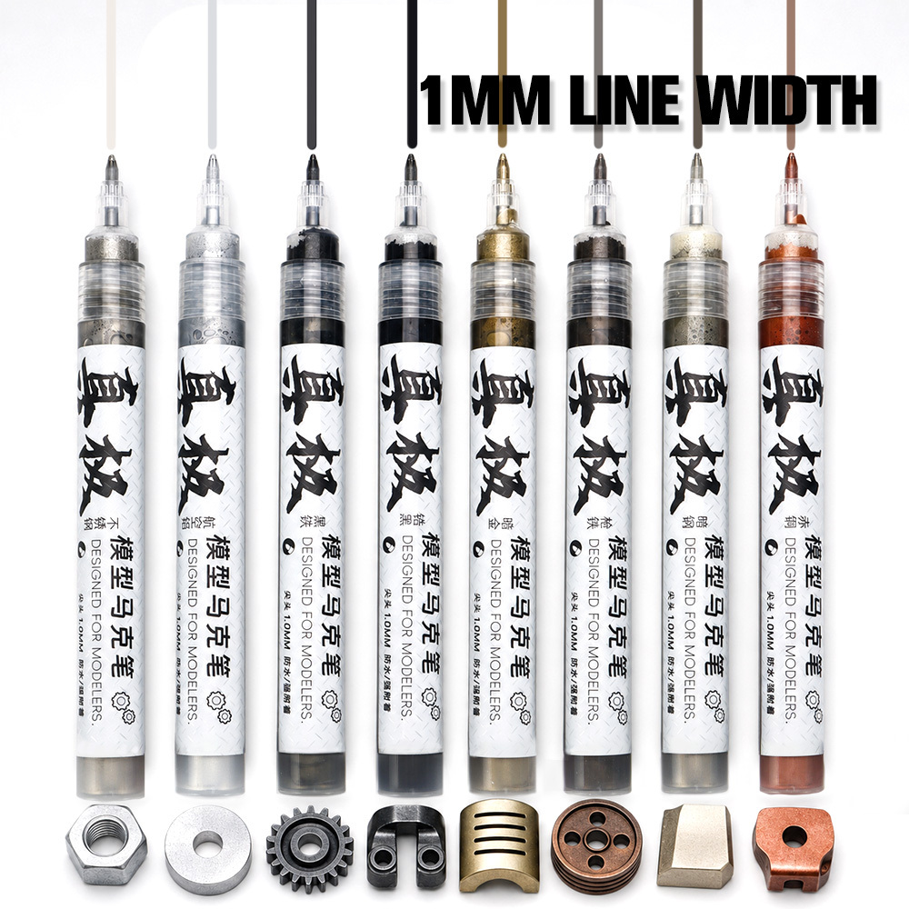 TEMU Set de 8 colores y opción individual de bolígrafo de pintura para modelismo metálico con punta de 1 mm, cobertura, control de tinta , bolígrafo