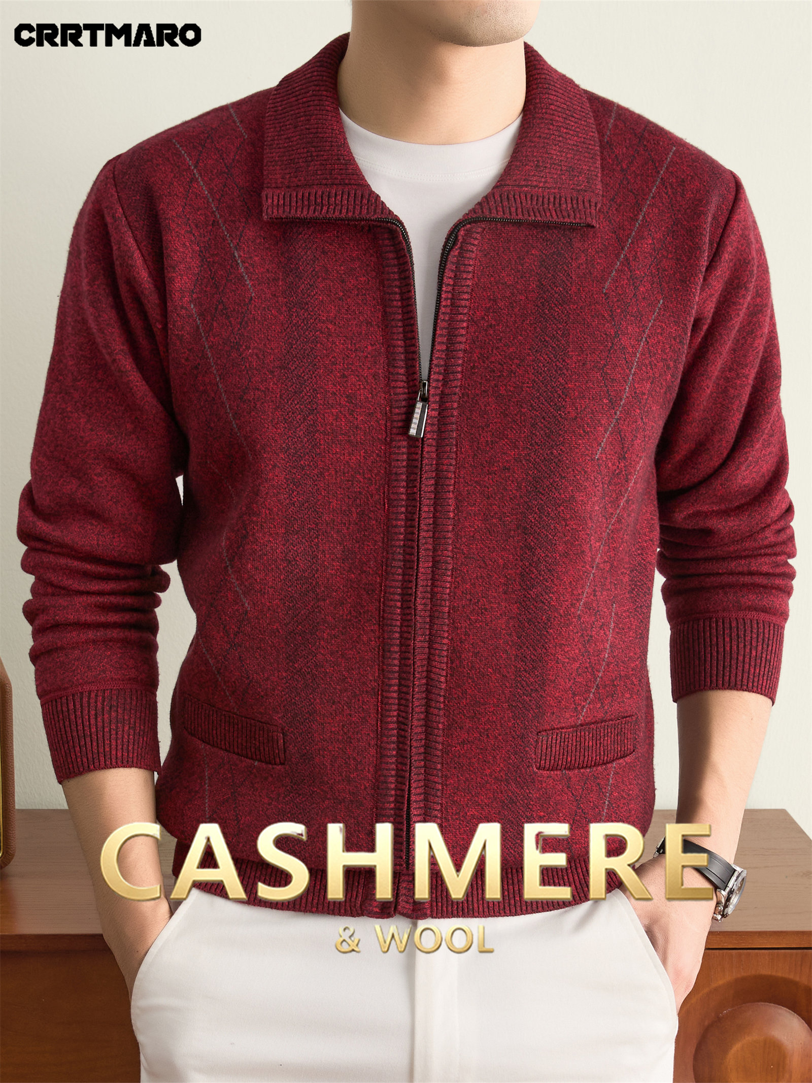 Cartmaro Autumn Winter Knit 3D Solid Color Lapel Sweater, Basic Knit Cardigan for Men, Fashionable Long-Sleeve Jacket GY