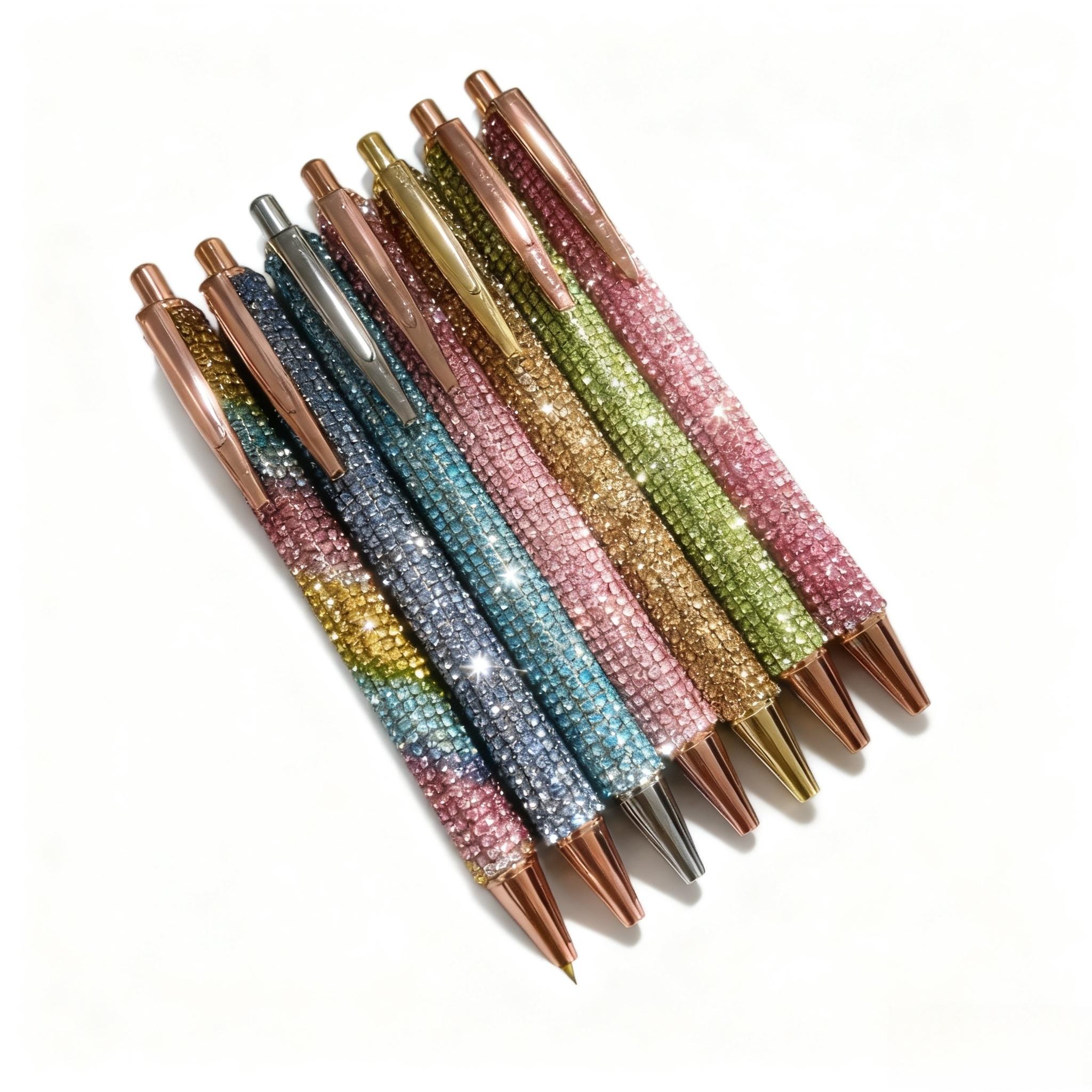 Image of 5-pack Random Pen Dot Pens Wholesale Rhinestone Pouch Press Pens For Girls And Students, Round Ballpoint Pens, Press Pens