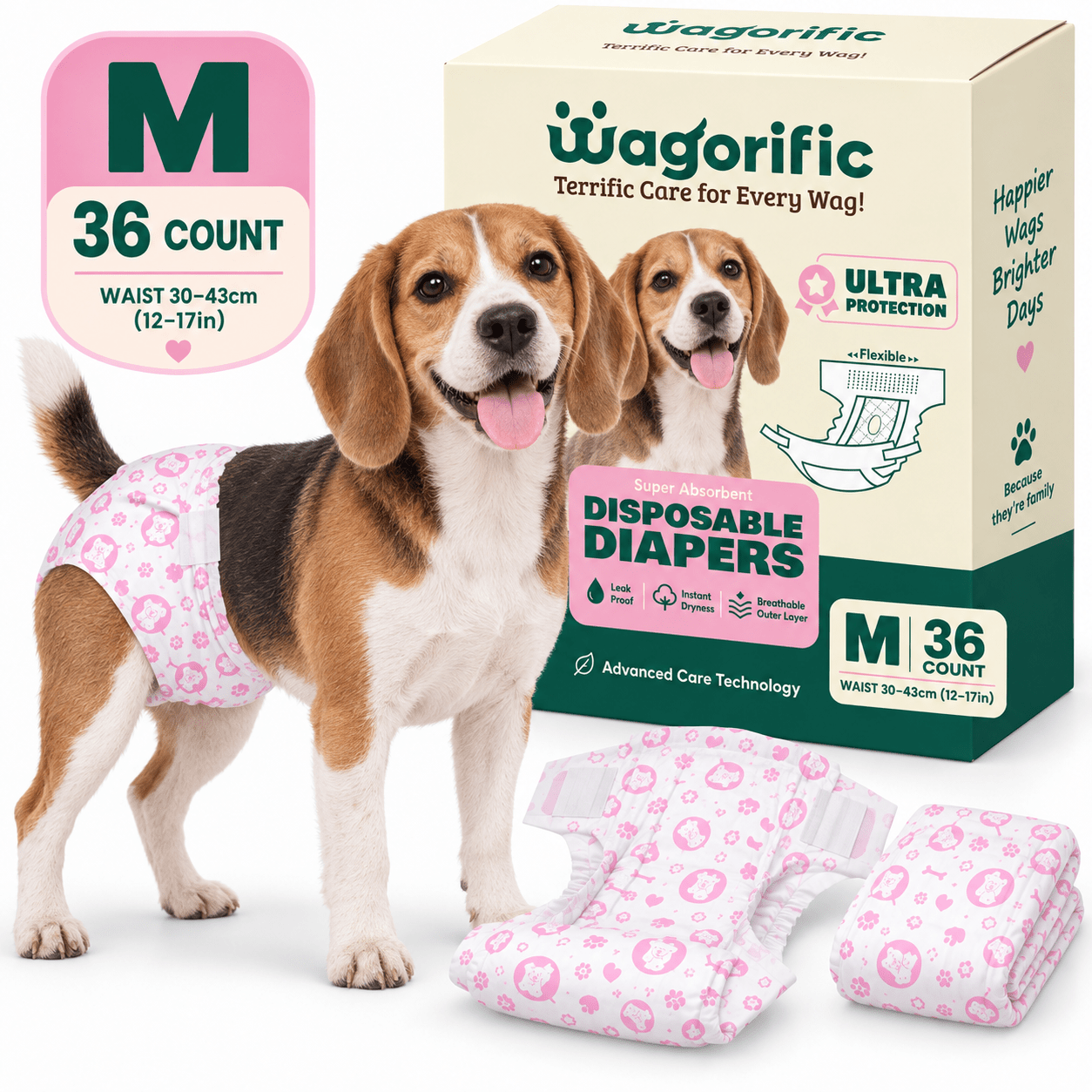 TEMU 36pcs Disposable Female Dog Diapers, Super Absorbent & Leak Proof Pet Nappies, For Heat Cycle, Potty Training, Incontinence & Postoperative