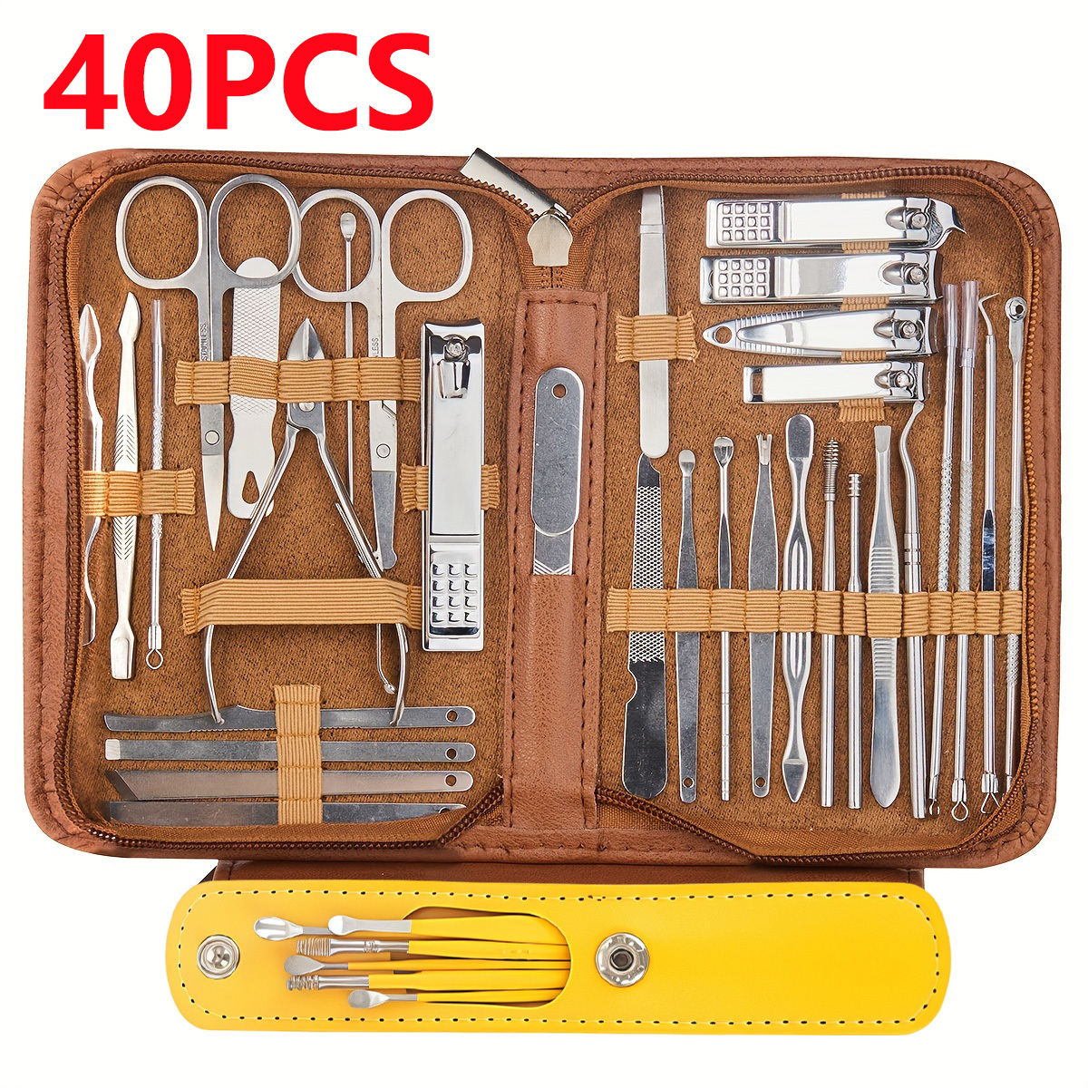 40pcs Stainless Steel Manicure Set, Professional Nail Care Trimming Tools & Nail Clippers
