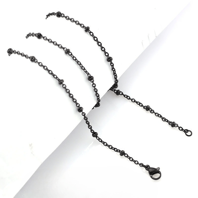3pc Black Bead O-Chain Necklace Set, Stainless Steel