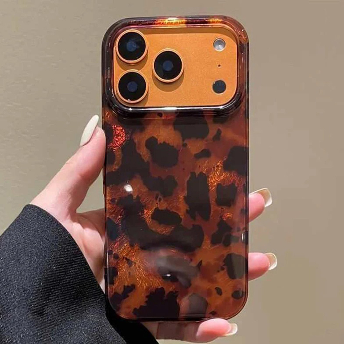 TEMU para Teléfono - Dorada y Negra con Estampado de Leopardo para iPhone 17 16 15 14 13 12 11 Pro Max XS X XR 7 8 Plus SE 2022 16E 17Air, Cubierta