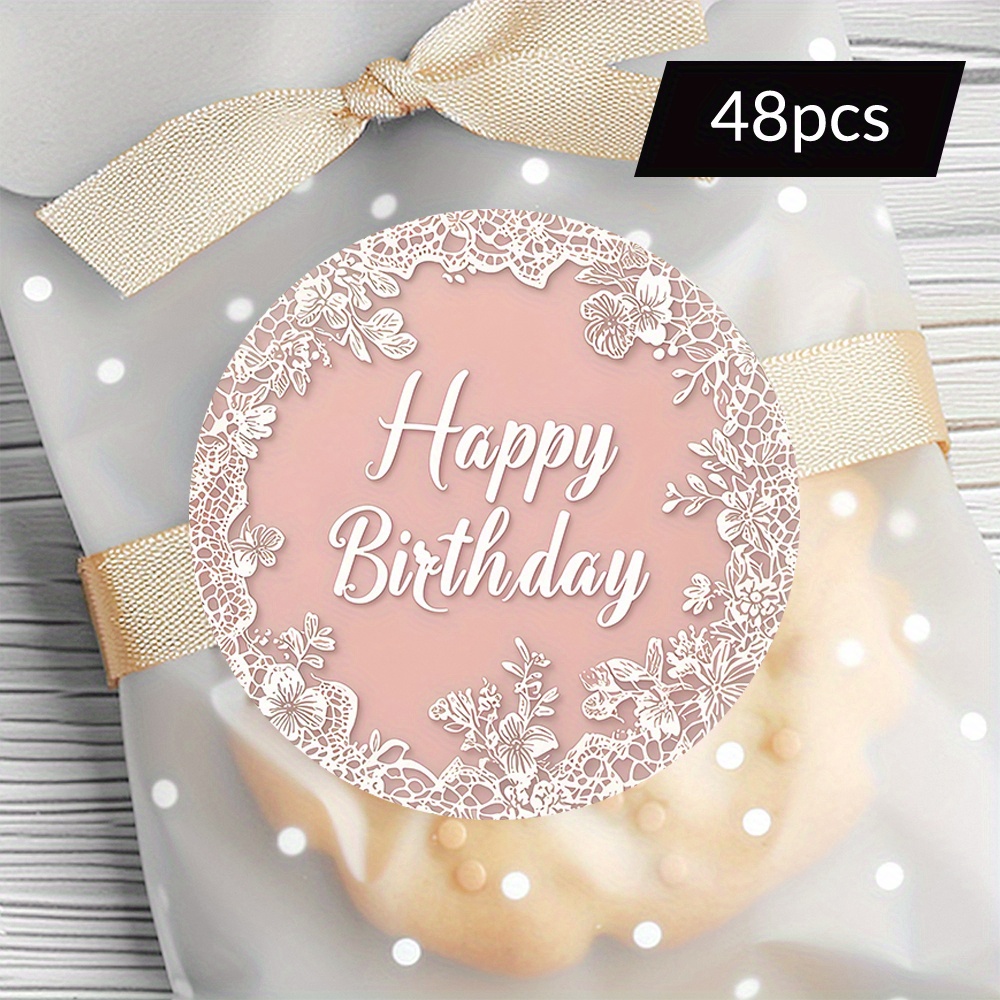 TEMU 48/96pcs Of Pink Lace Birthday Greeting Stickers - Ideal For Birthday Parties And Other Festive Events, Birthday Messages With