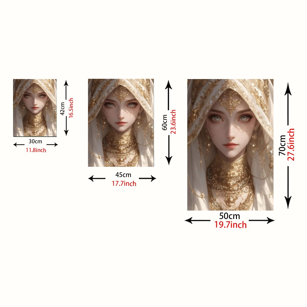 2d 평면, 1개   시대/다양한 장소에 적합한 프레임리스 수직 캔버스 페인팅 -    풍 장식이 있는 황금빛 화려한 여성 초상화 벽 예술, 접착식 잉크, 4번째에 적합, 사무실 침실용