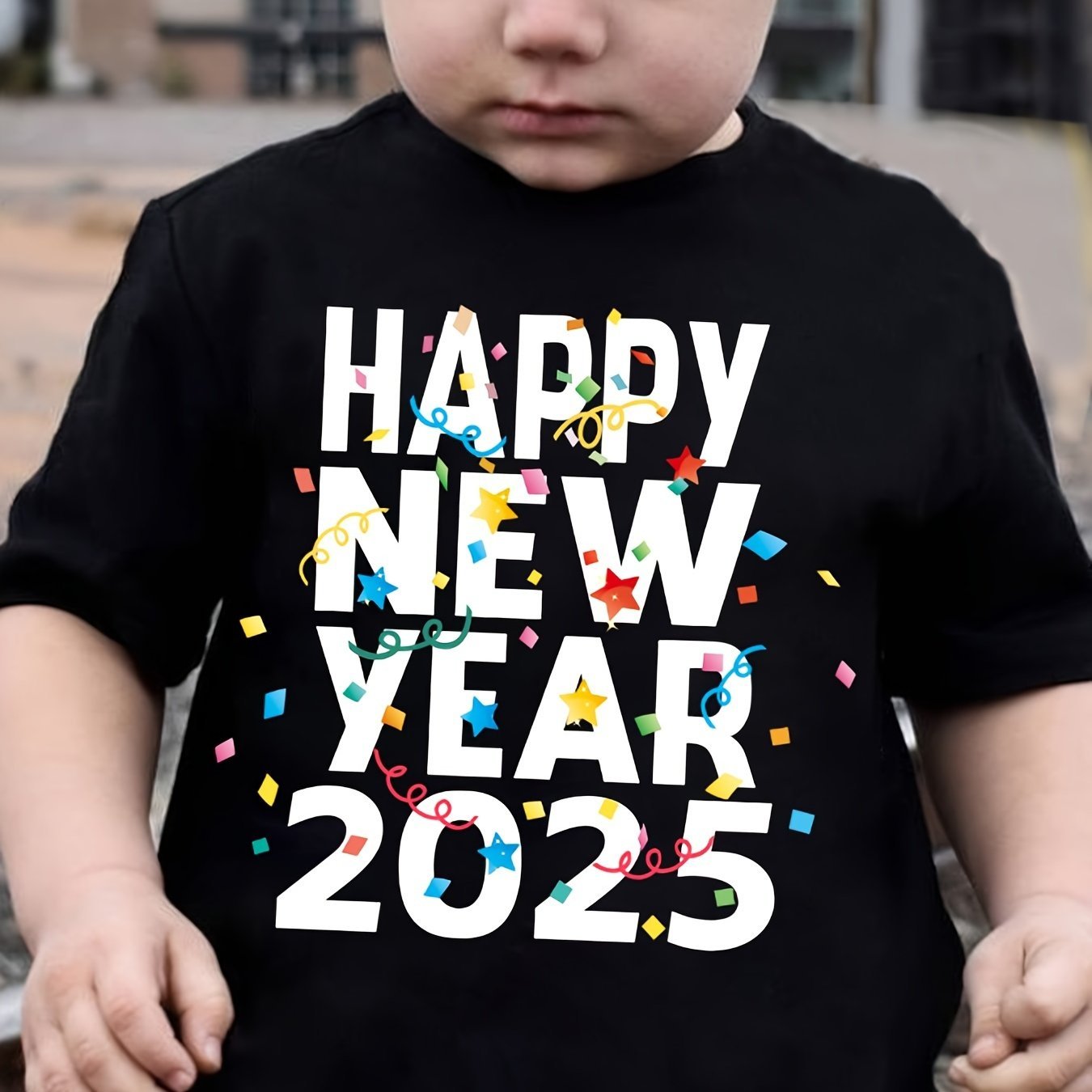 

Happy New Year 2025 Boys' T-shirt - Soft Cotton, Crew Neck, Short Sleeve With Prints, Summer & Holidays, Fits 3-12