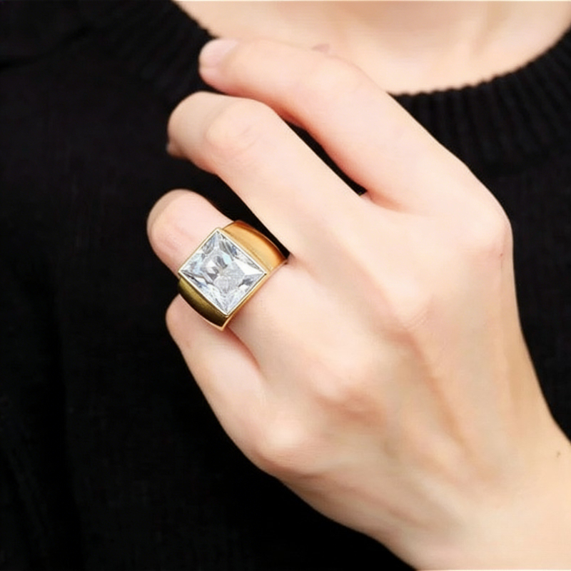 Large Square Gold Diamond Ring