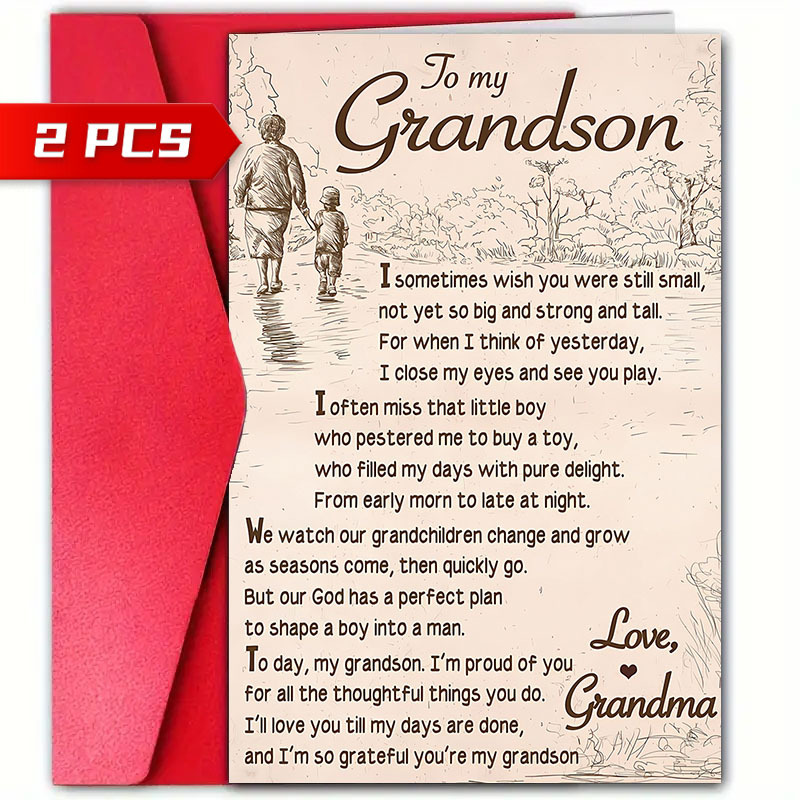 TEMU Pack Of 2 Grandson Birthday Cards With Envelopes, 4.72" X 7.09", Letters Of Blessing And Grandma, Any Occasion.